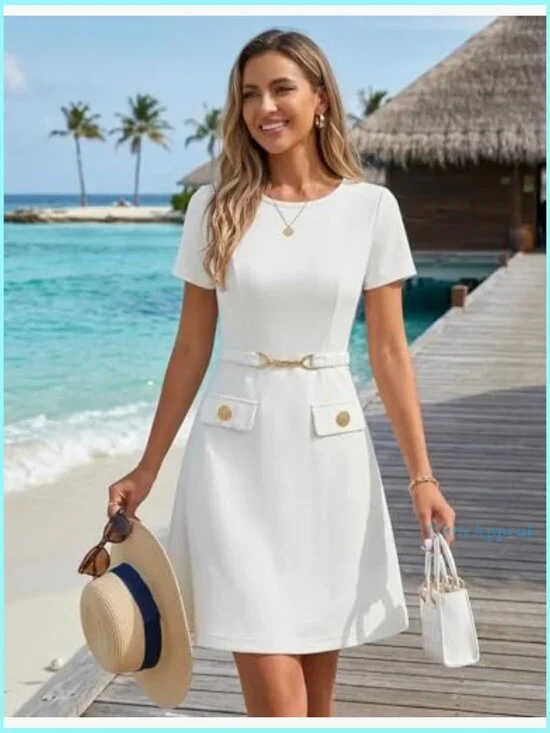 Short Sleeve A-Line Mini Dress Bodycon Work Professional Business Casual - Picture 6 of 7